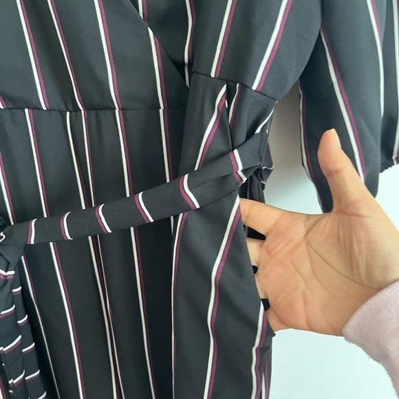 Lane Bryant Striped Wrap Wide Leg Tie Belt Jumpsuit Pockets - Picture 6 of 10